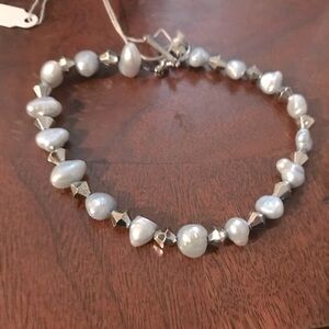 New handmade fresh water real pearl anklet silver 9inch
